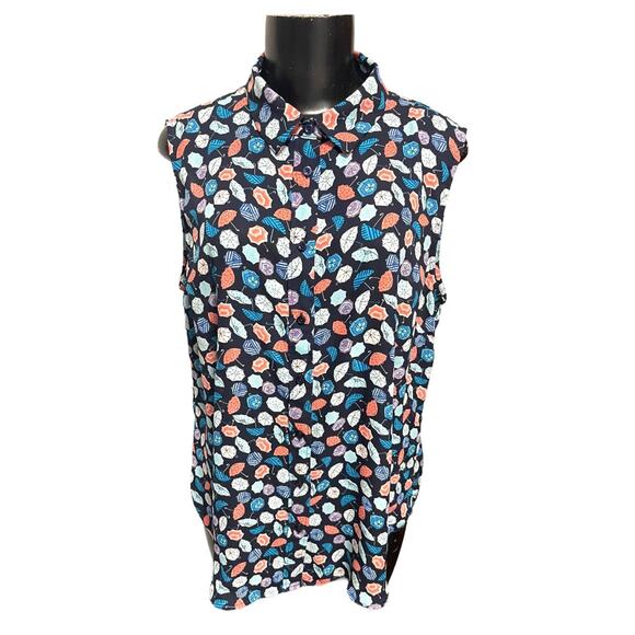 Large Talbots Button Up Collared Sleeveless Umbrella Patterned Shirt - Picture 1 of 12